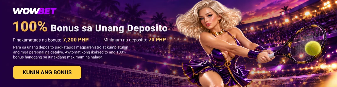 WOWBET – 100% bonus sa unang deposito, hanggang 7,200 PHP, minimum na deposito 70 PHP